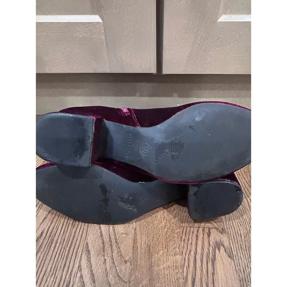 Burgundy Velvet Ankle Boots Low Block Heel Maroon Booties Fall Aesthetic 10 Cozy